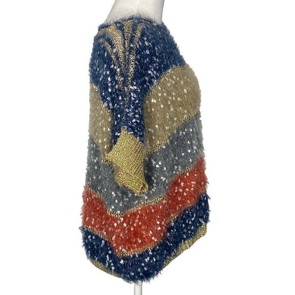 DOR DOR COUTURE Pullover Sweater Stripe Gold Blue M 2-10 - Picture 5 of 9